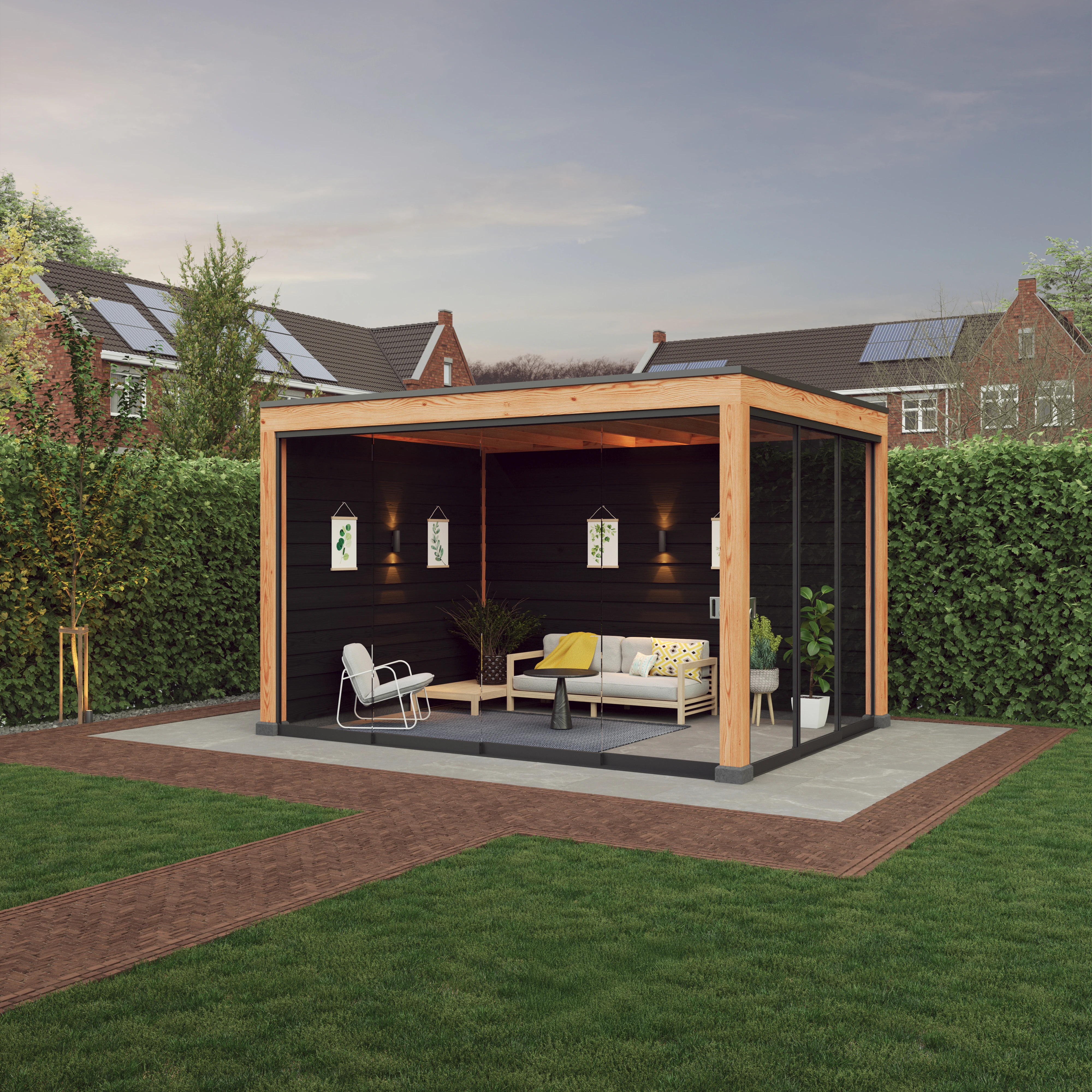 Douglas overkapping, 400 x 400, met achterwand en twee zijwanden, Westwood Elegant zwart - Afbeelding 2